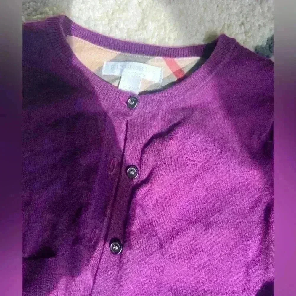 Burberry London Children Cardigan Infant Purple Cotton Button Sweater 6 9 Months